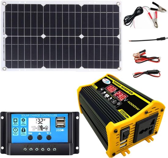 4000W 12V to 110V/220V Solar System Combination Inverter Solar Panel Kit Solar Generator Home Grid System 30A Controller + 18w12v Solar Panel (Color : Black, Size : 12V-220V)