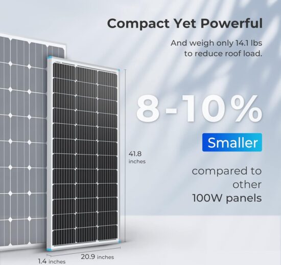 Renogy Solar Panel 100 Watt 12 Volt, High-Efficiency Monocrystalline PV Module Power Charger for RV Marine Rooftop Farm Battery and Other Off-Grid